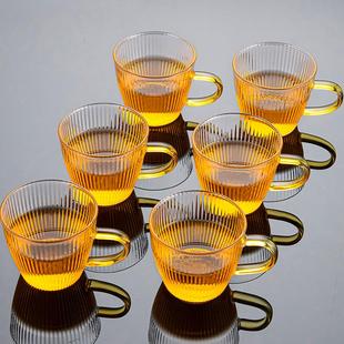 家用功夫茶具带耳把品茗主人单杯泡茶小杯子6个 耐热玻璃茶杯套装