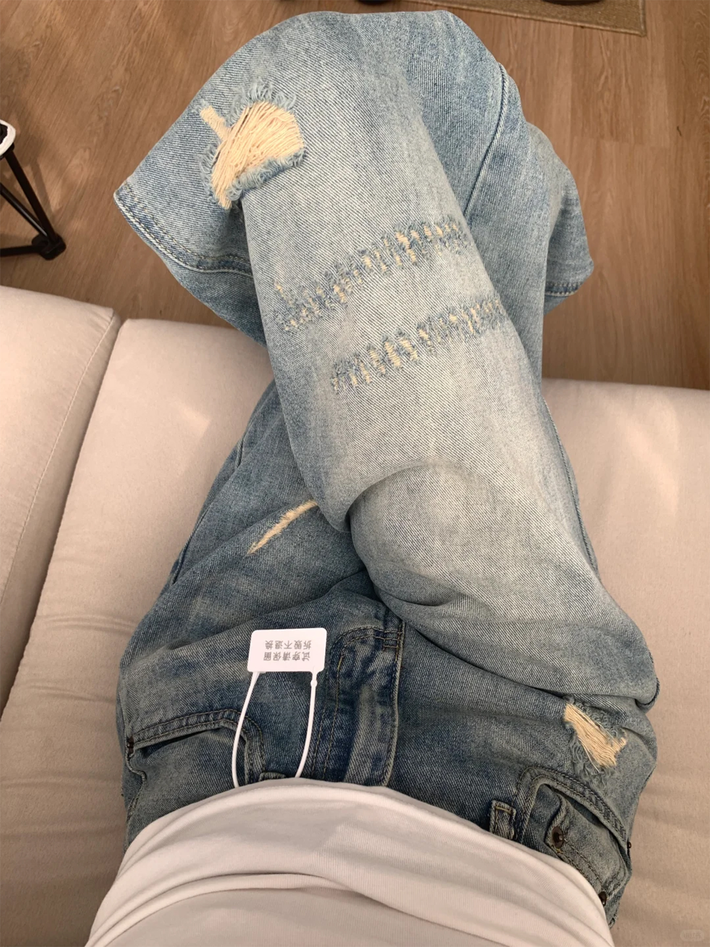 American Style Ripped Jeans for Women Summer Thin 2025 New Large Size Fat mm High Waist Loose Lazy Style Wide Leg Pants