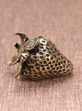 速发纯铜实心草茶小摆件铜可爱铜草莓小草莓茶宠莓道小铜件