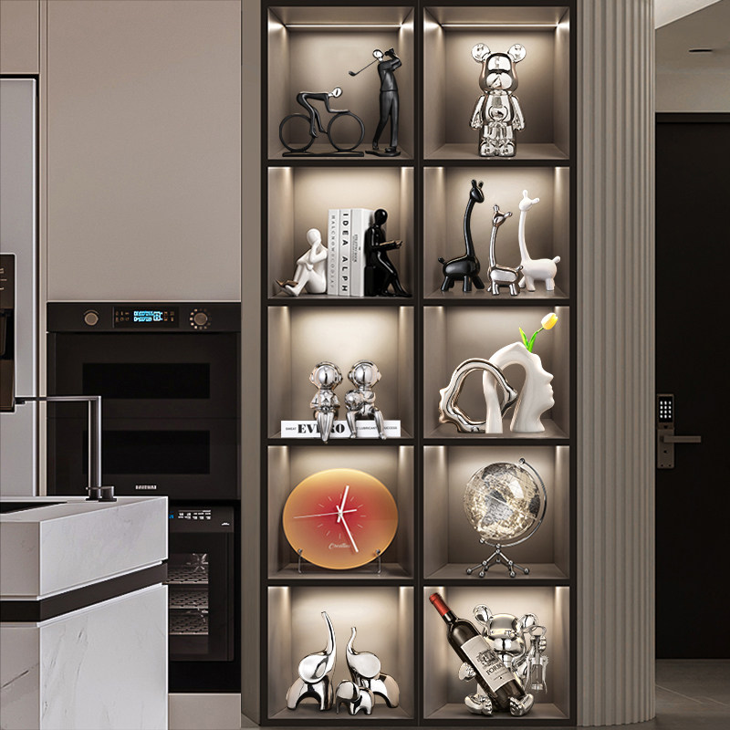 速发轻奢酒柜装饰品摆件高餐家居客厅熊红酒架档边电视迁乔柜新房
