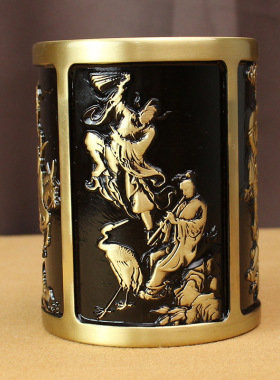 速发黄摆八仙过海笔筒家客厅轻奢茶具收纳筒书房礼公桌面笔筒送办