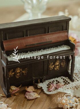 速发A杂货家脂做旧做脏复古迷你居钢琴拍摄道具树小工艺摆件