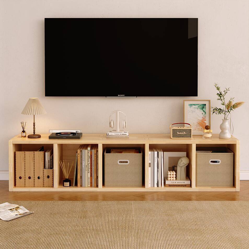 实木电视柜书架一体落地置物柜去客厅化书柜靠墙储物柜格子柜矮柜