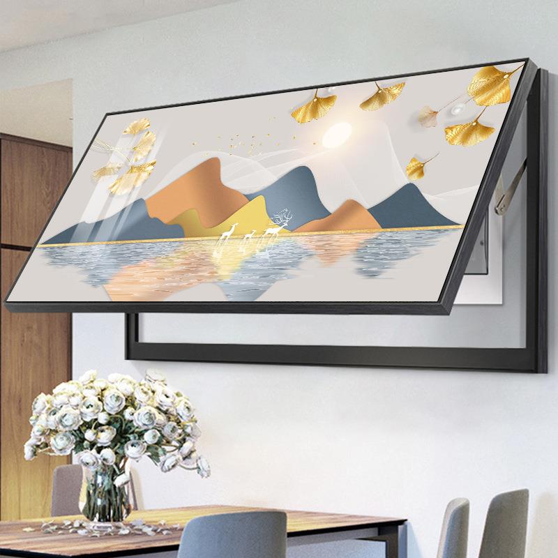 轻奢大尺寸电表箱装饰画上翻免打孔配电箱遮挡空开强电箱金山麋鹿