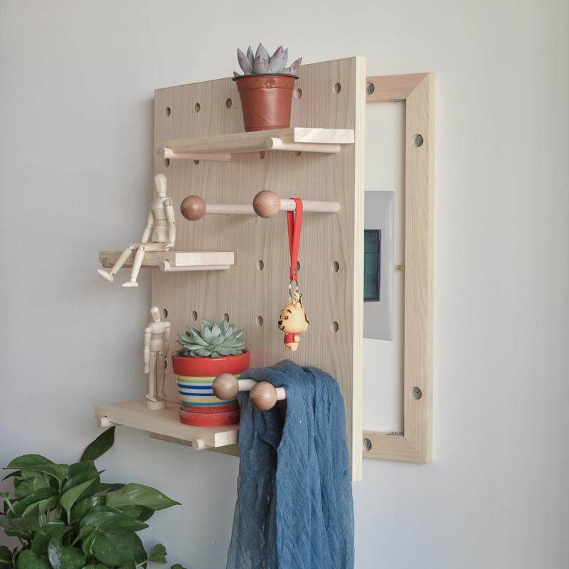 电表箱洞洞板实木壁挂餐厅家用客厅带钟表装饰画置物架电闸盒装