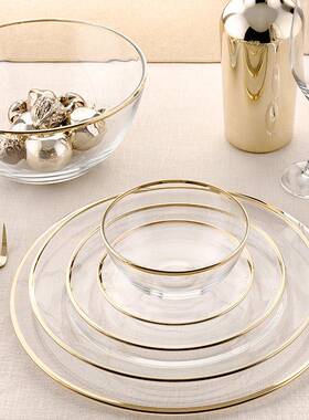 意大利进口玻璃欧式金边水果盘展示客厅盘菜盘西餐盘餐具托盘