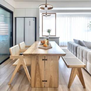 简约白蜡木纯实木餐家用长方形饭桌客厅木桌原木大板书桌一体