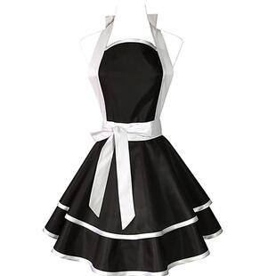 制服呢围裙简约复古双层裙摆厨房烘焙餐厅花艺工作服围裙