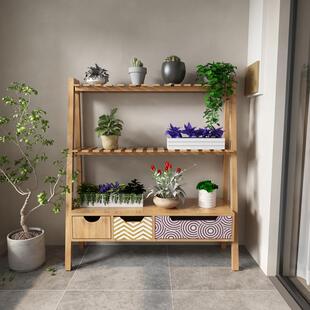 #美式实木花架阳台置物架落地式客厅木质绿萝花架多功能室内花架