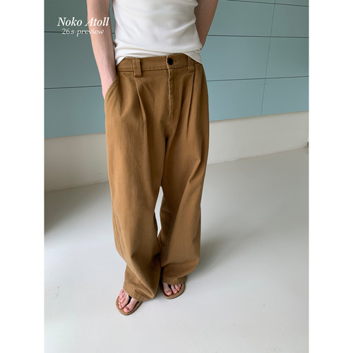 NOKO｜复古休闲直筒卡其色休闲裤