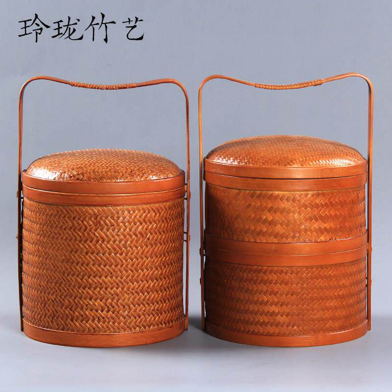 竹编普洱茶饼盒竹编筐精品漆器手提篮食盒七子饼茶叶礼盒茶具收纳