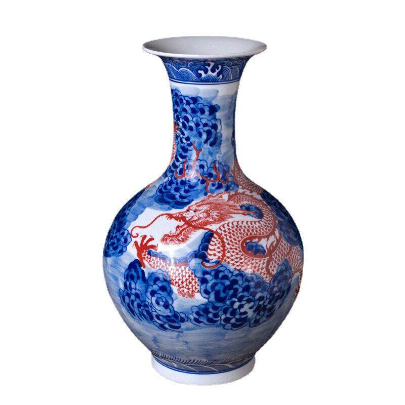 景德镇陶瓷仿古青花釉里红花中式瓷器家居玄关装饰摆件工艺品