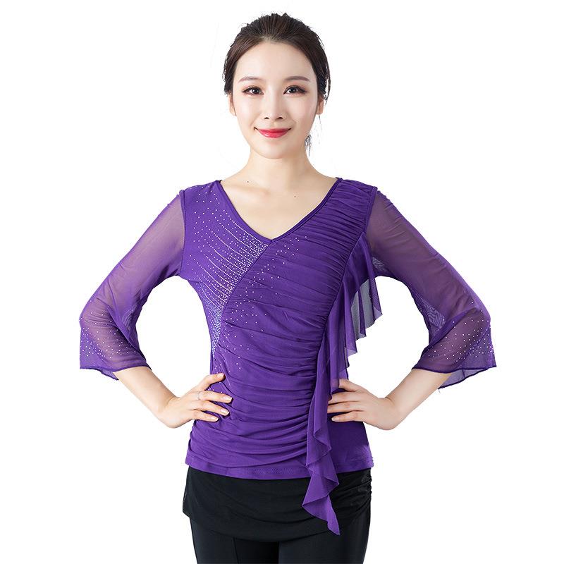 舞蹈服女士交谊舞上衣中袖吉特巴三步踩舞衣摩登舞服拉丁舞