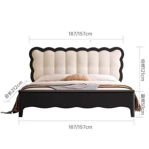 实木床现代简约法式轻奢双人床1米5公主床1米8主卧婚床中古风家具