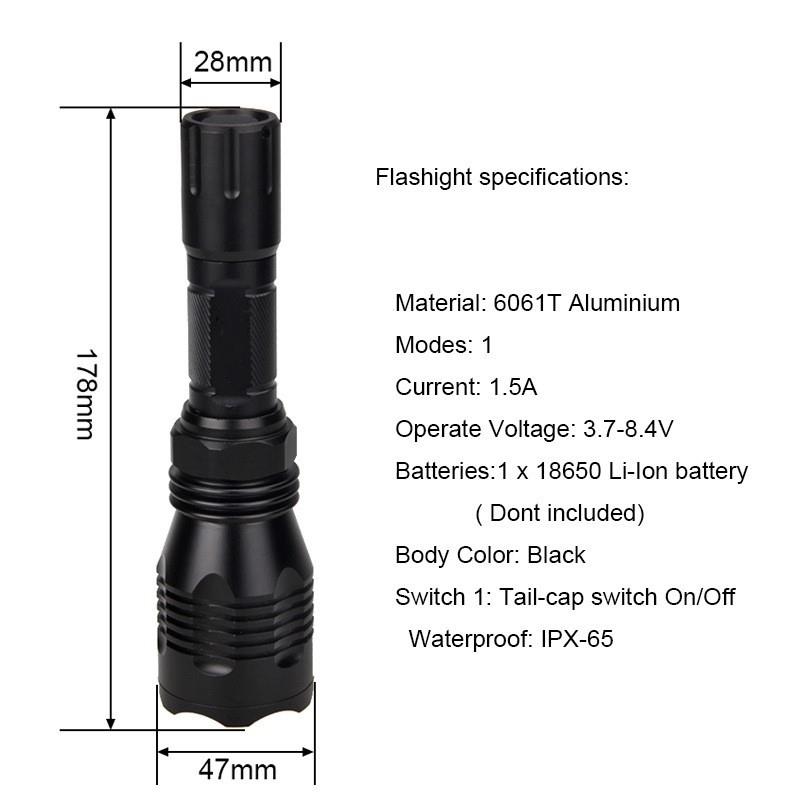 战术手电筒H802绿光红光蓝光强光户外500米远射可充电18650手电