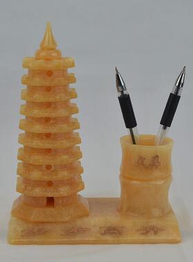 天然黄玉九层13层文昌塔客厅办公室摆件家居装饰品
