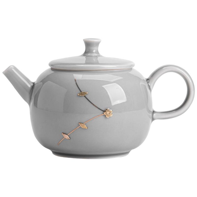 游谷手执壶家用日式冰灰釉锔钉陶瓷泡茶滤茶器烟灰釉小茶壶单壶