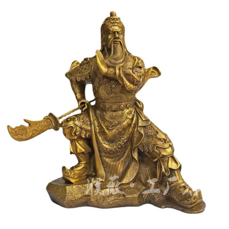 黄铜器黄铜坐山关公黄铜提刀关公摆件工艺品礼品