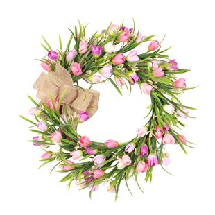 春夏人造仿真花装饰挂件春草郁金香麻布结花环家居婚礼壁挂