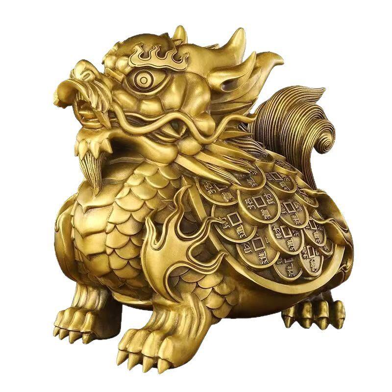 纯黄铜龙龟摆件铜龙头龟黄铜八卦金钱龟公室客厅乔迁家居摆件