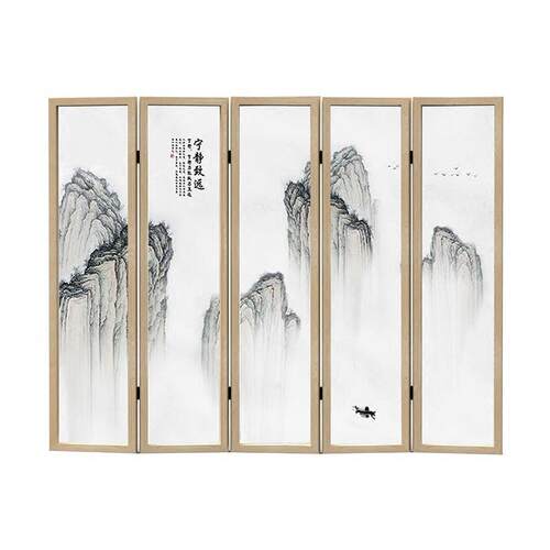 屏风隔断客厅现代简约折叠移动茶室办公室中式折屏实木布艺山水画