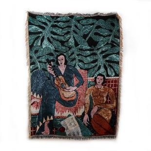 定制艺术油画风马蒂斯吉他女人装 饰毯挂毯挂布线毯露营毯沙发垫