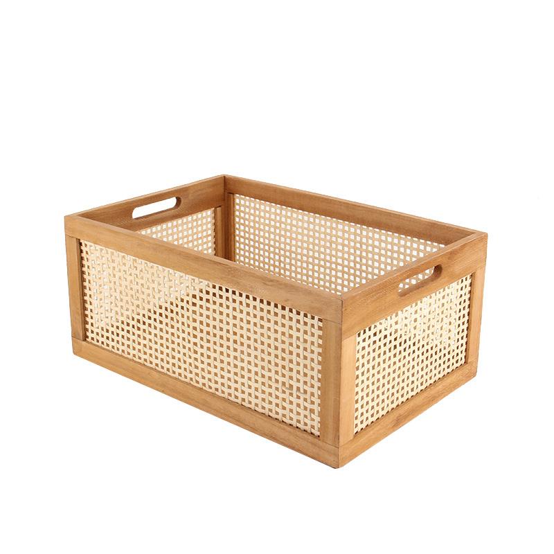 复纳古实木收盒桌面藤编收F22B028A纳筐居家书本食化妆品零整理储