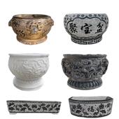 石雕花盆养鱼老石槽室外摆件门海荷花福字养鱼缸庭院青石仿古鱼缸