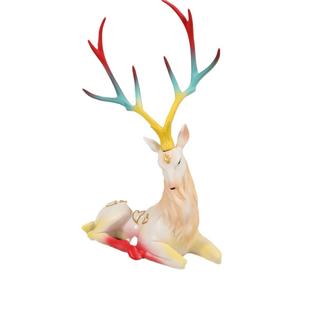 北欧高级小众彩色爱心一鹿有你鹿摆件玄关饰品简约房间客厅摆件