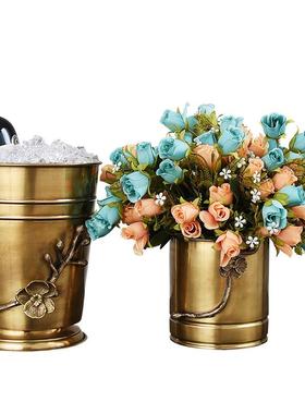 欧式创意黄铜红酒桶干冰桶轻奢家用香槟冰镇桶铜冰桶酒吧酒桶花器