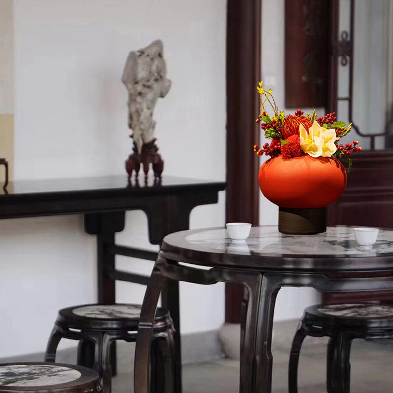 新中陶灯笼软红花瓶摆瓷件酒店整体花艺盆景插花装客厅KKI玄关式