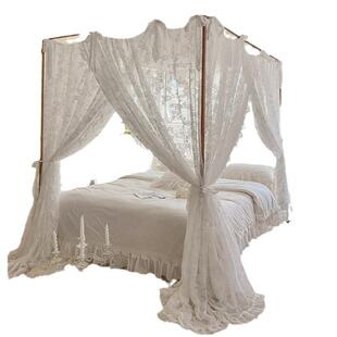 新款公主风蕾丝宫廷蚊帐1.8m床家用三开门落地老式架子床民宿床幔