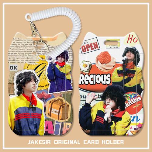 华晨宇可爱高颜值学生滑盖猫耳朵卡套饭卡公交身份证保护套弹簧绳