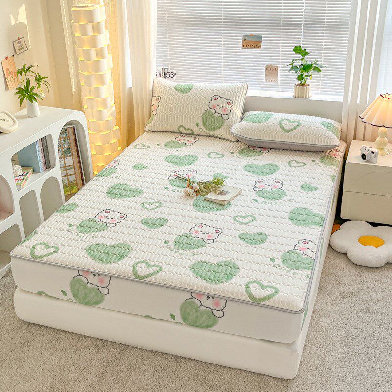 a类乳胶凉席床笠款三件套小清新凉感丝加厚冰丝凉席夏凉被四件套~