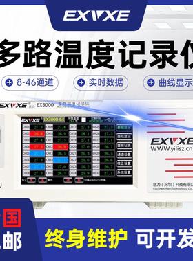 意力EX3000曲线多路温度巡检仪工业温升测试仪无纸记录仪8/64通道