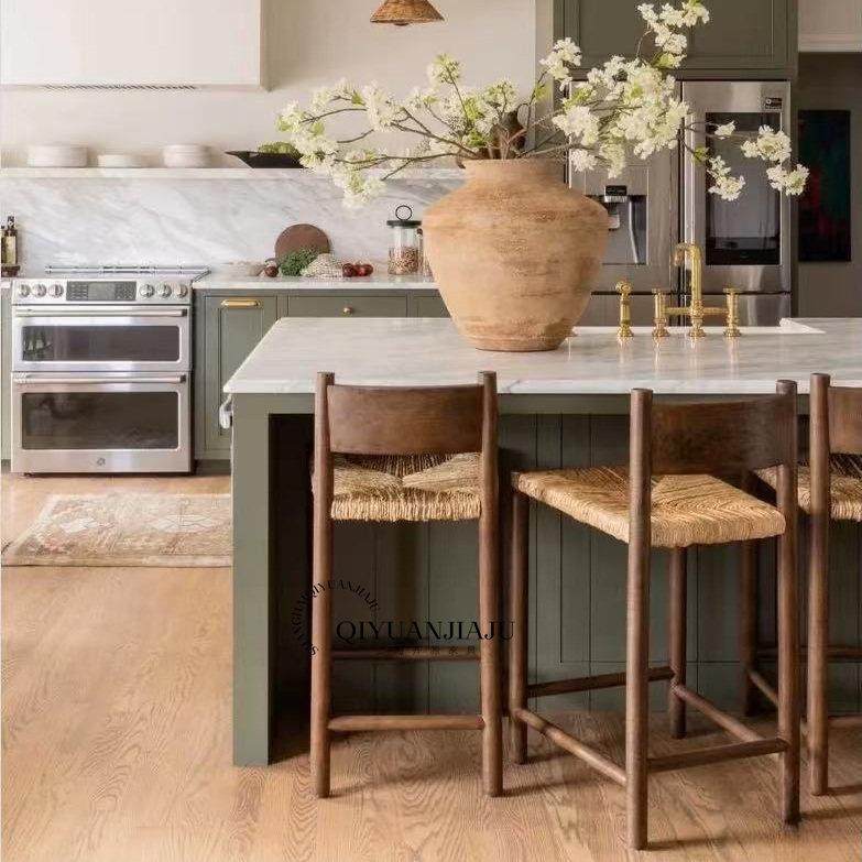 中古实木吧台椅家用咖啡厅高脚椅设计师覆古绳编餐椅岛台椅靠背椅,住宅家具,家用高脚椅,淘宝优惠券,粉丝福利购,淘宝优惠卷