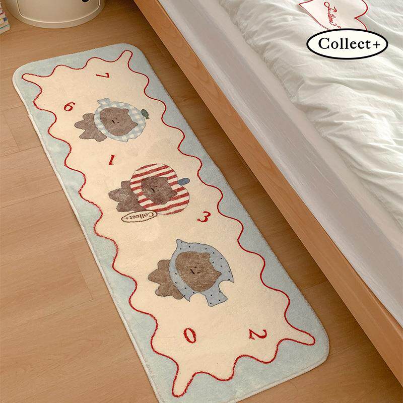 艺术收藏夹 黑皮小猫 仿羊绒地毯床边毯卧室客厅家用长条毯ins