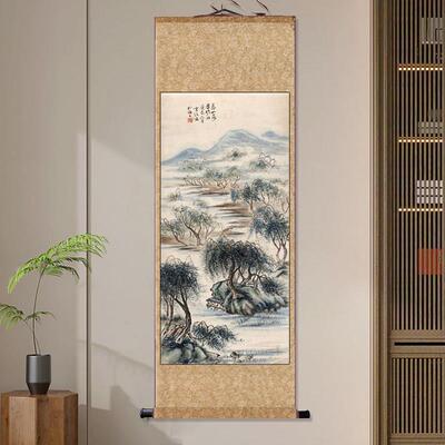 明边景昭竹鹤图卷轴画成品挂画客厅家居装饰玄关壁画彷古送老外画