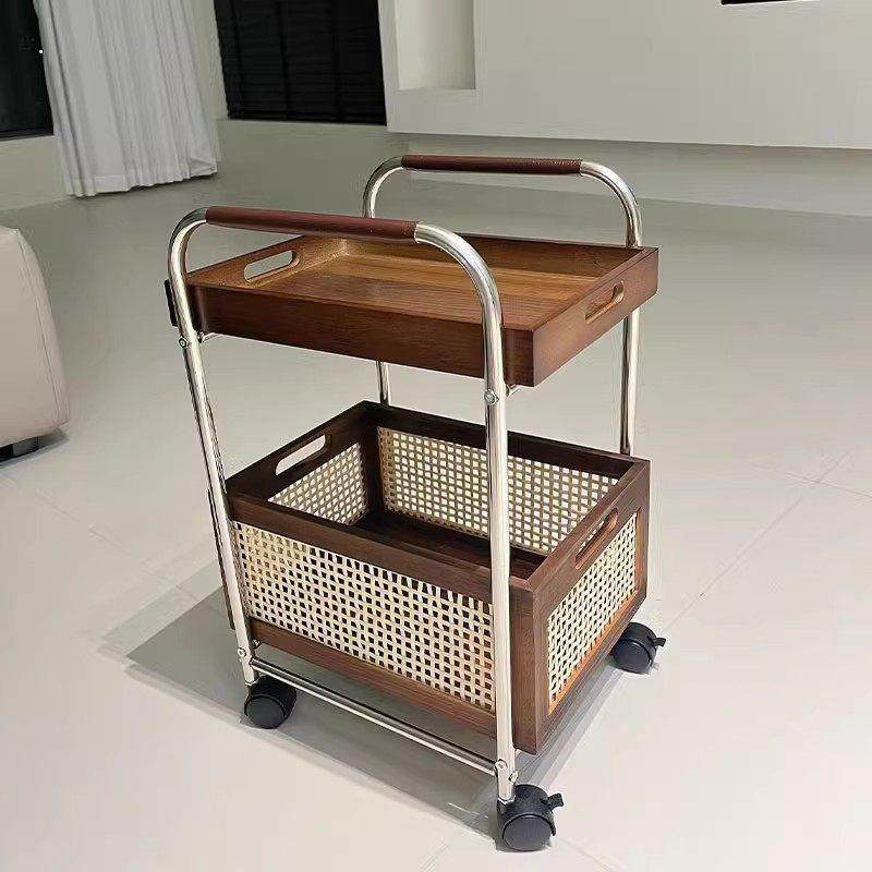 小推车中古边几实木客厅沙发边柜置物柜高级可移动茶水架角几藤编,住宅家具,移动边几/推车,淘宝优惠券,粉丝福利购,淘宝优惠卷