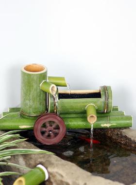 竹子流水过滤器摆件 鱼缸石槽造景 水轮水车加湿器 鱼缸流水原色