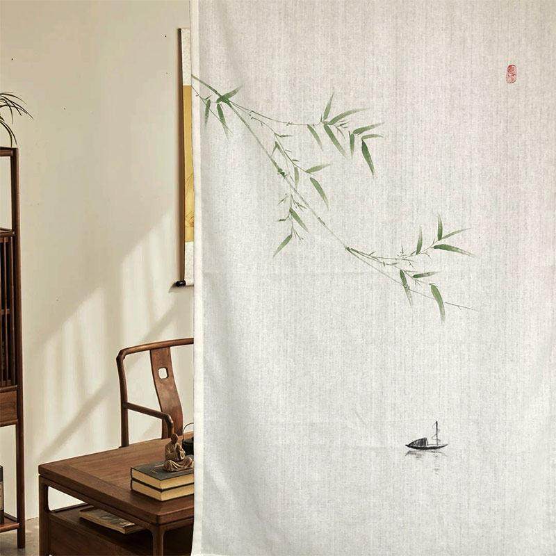 新中式门帘手绘柜遮挡帘棉麻隔断帘禅意布帘子古风半短帘遮丑定制,居家布艺,门帘,淘宝优惠券,粉丝福利购,淘宝优惠卷