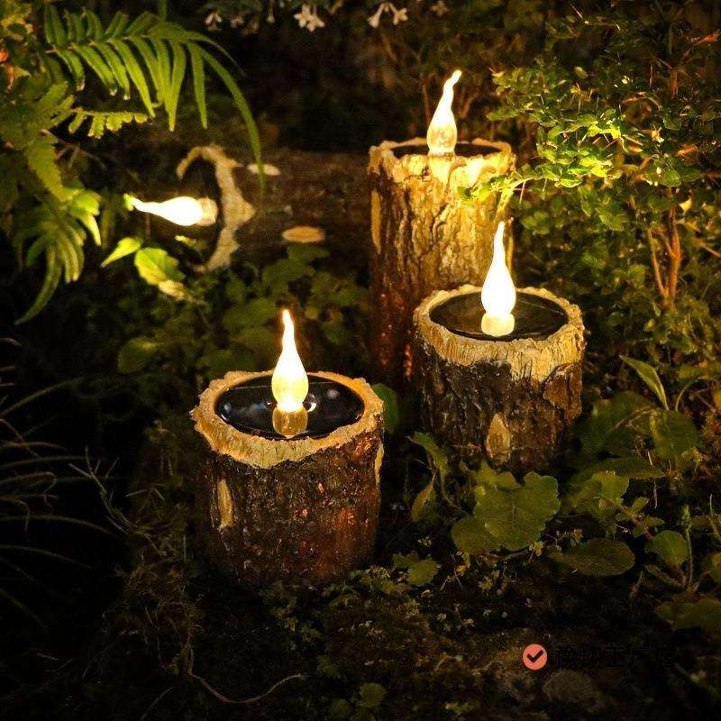 创意太阳能LED树桩软头蜡烛灯户外防水装饰庭院童趣小夜灯