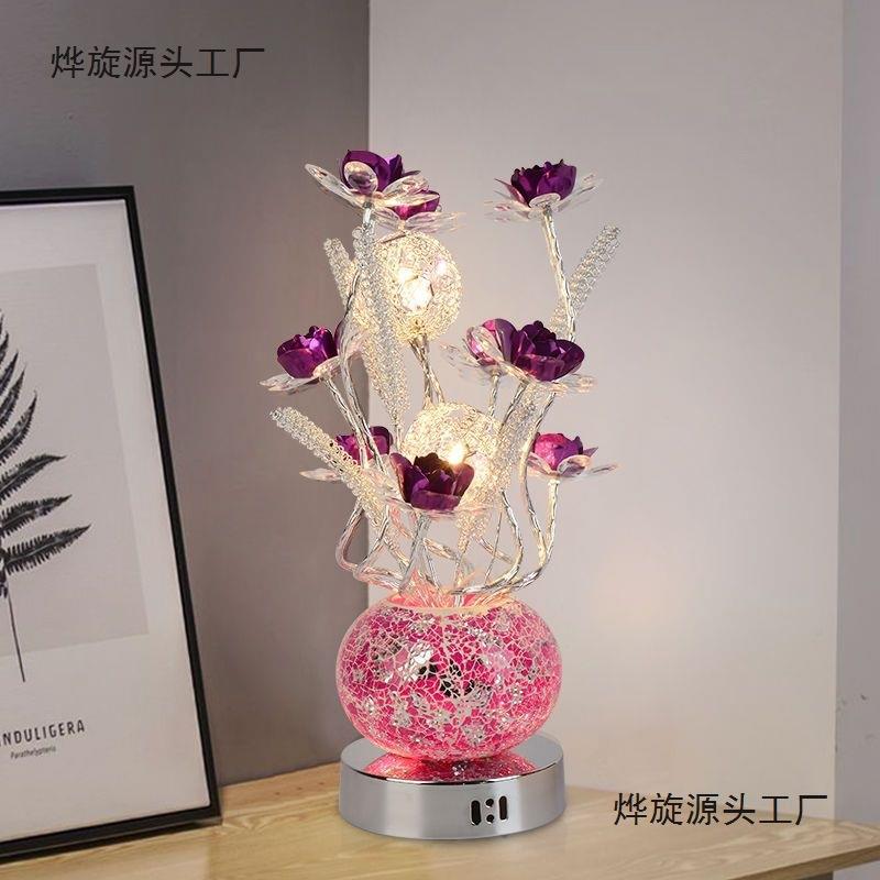 高档卧室床头柜花灯马赛克花瓶调光台灯温馨婚房装饰灯个性摆设灯