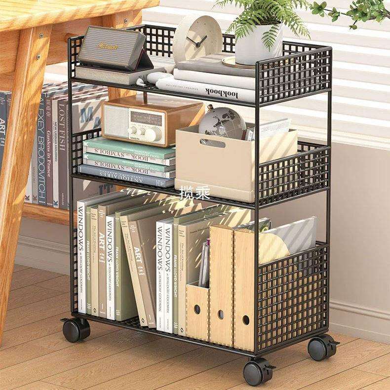文件书本收纳架多层置物架家用桌下可移动书架桌旁学生落地小推车