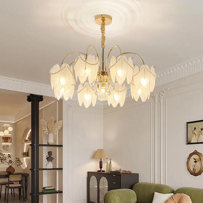 法式奶油风吊灯客厅灯轻奢水晶主卧室全光谱护眼简约2025新款灯具