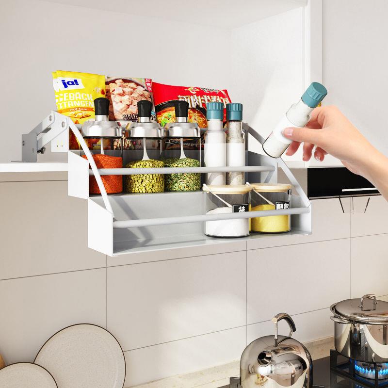 厨房橱柜吊柜下拉式置物架升降拉篮调味品调料架分层收纳小型架子
