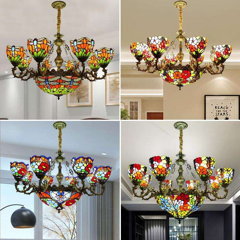 地中海田园风格餐厅客厅蜻蜓吊灯 蒂凡尼创意多头酒店别墅吊灯具