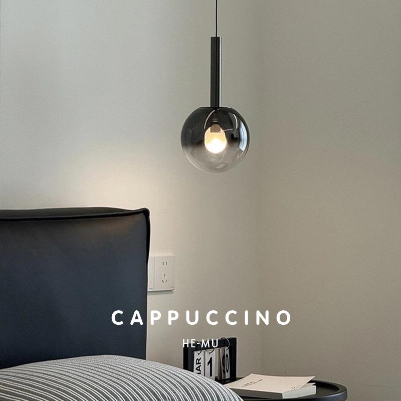 轻奢卧室床头小吊灯现代简约高级感珍珠黑升降极简长线玻璃小吊灯