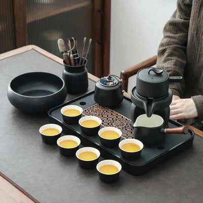 黑陶懒人石磨茶具家用客厅办公室会客泡茶套装简约现代自动冲茶器