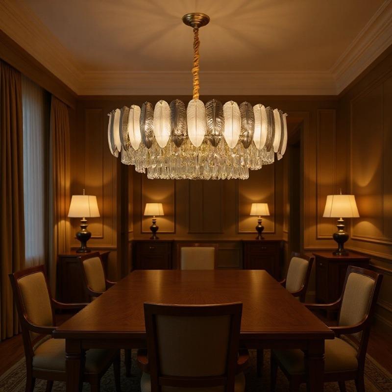 现代轻奢水晶吊灯中古风客厅灯酒店大堂卧室餐厅别墅羽毛法式吊灯